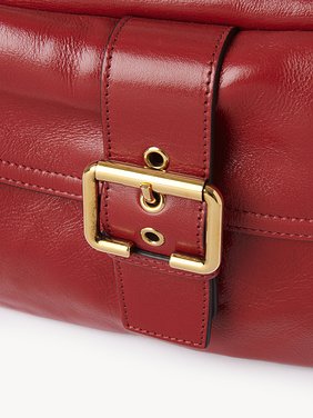 Camera bag in shiny leather Natural shiny buffalo leather
Red Flame Front view of the product being worn