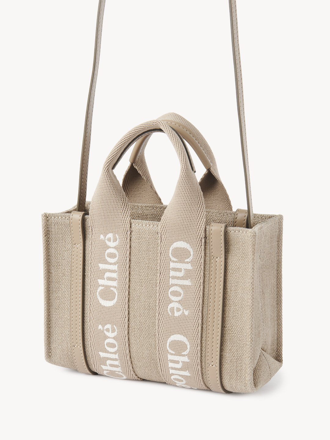 Chloé Mini Woody Tote Bag In Linen & Leather | Chloé TR