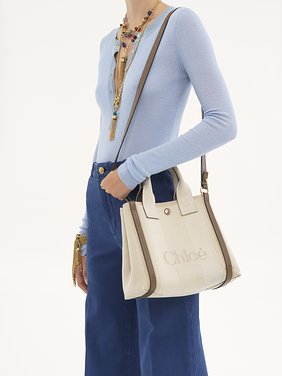 Small Chloé Carry tote bag in canvas Cotton canvas
Vegetal Beige Back view of the product