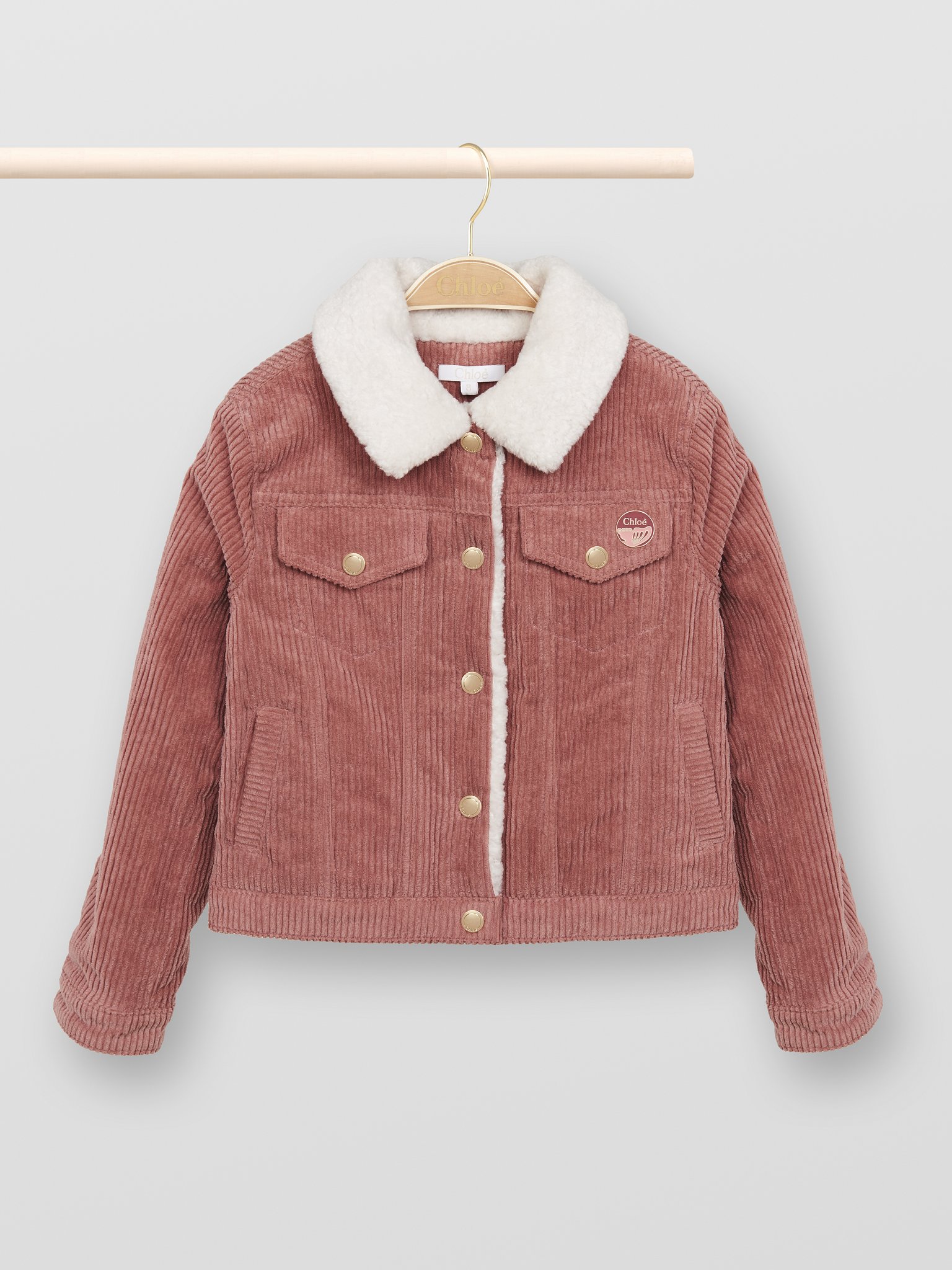 red corduroy jacket with fur collar