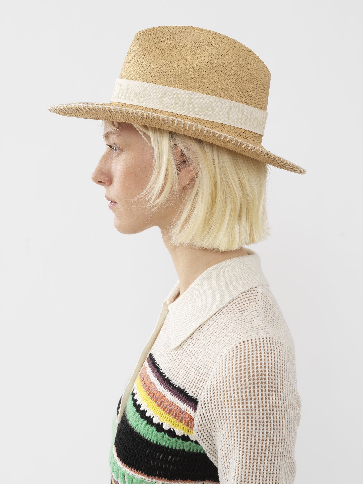 Woody panama hat Natural straw & Chloé logo ribbon
Straw Beige 