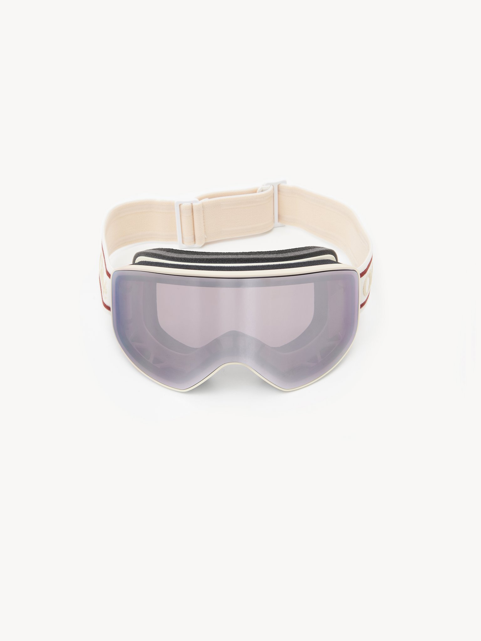 Cassidy ski goggle Ivory and Burgundy strap
Burgundy mirror lens Back view of the product