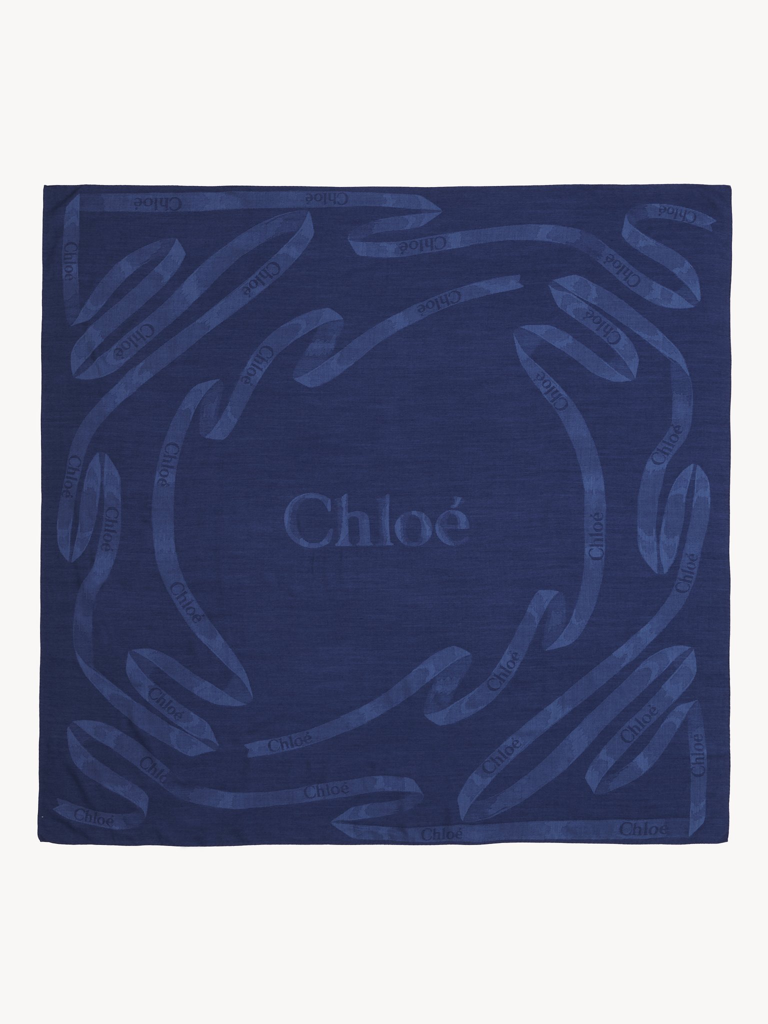 Square shawl in wool, silk & cashmere Ribbon jacquard
Denim Blue