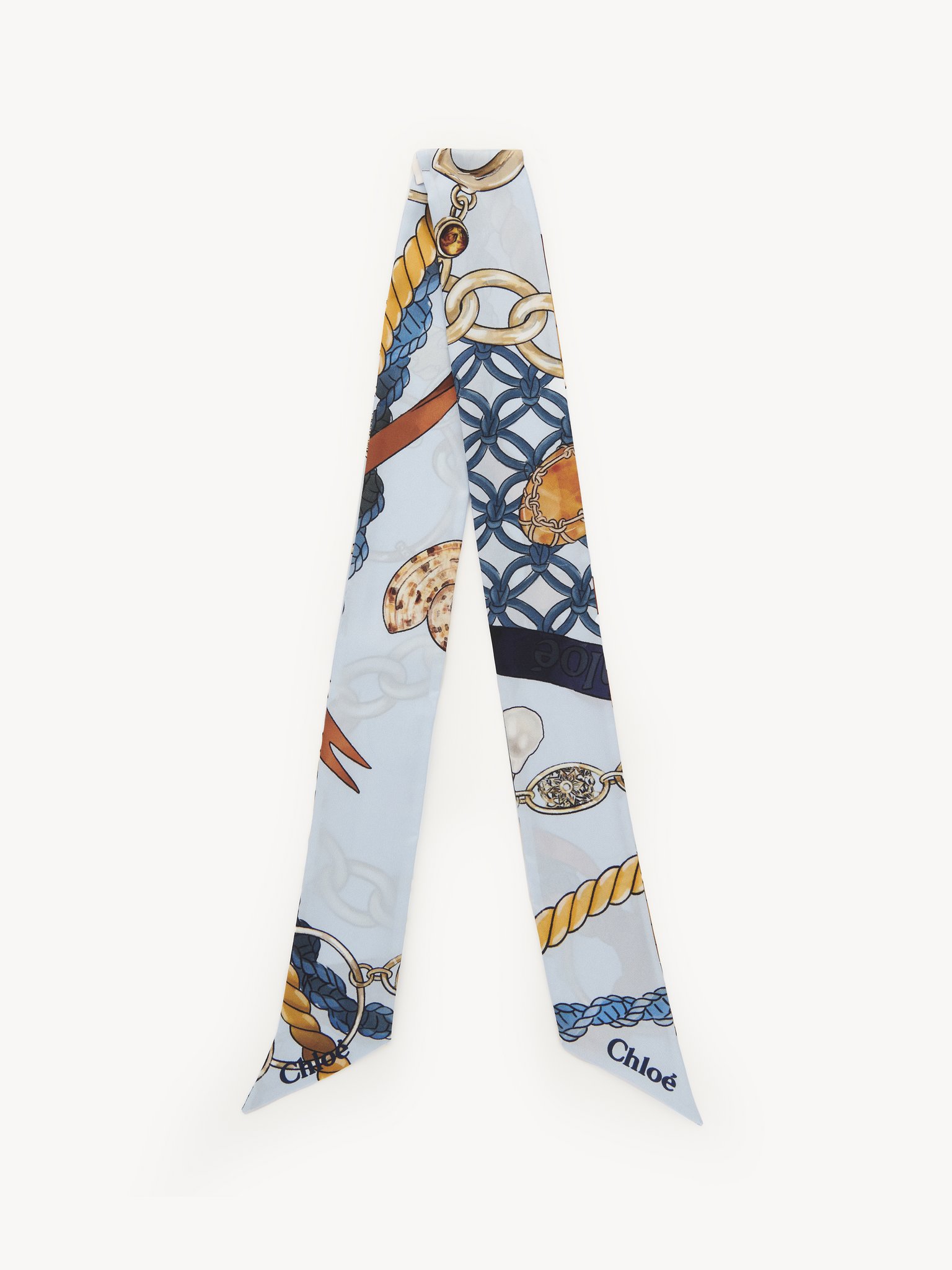 Bandeau scarf in silk Chloé signature print on organic silk
Silky Blue