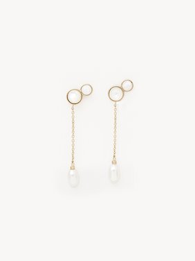 Darcey long earrings Brass, cultured freshwater pearls, white agate & mother-of-pearl
Gold