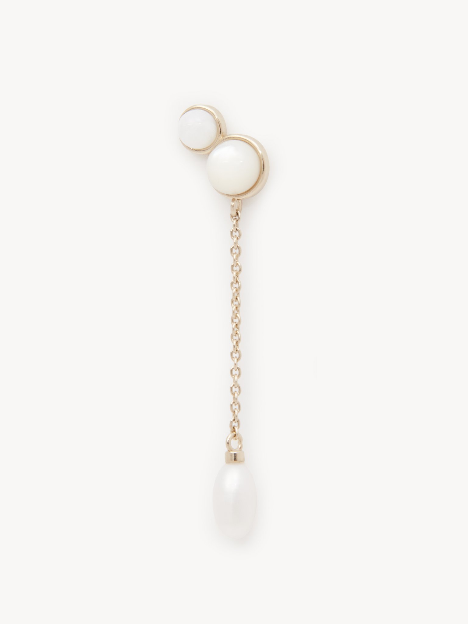 Darcey long earrings Brass, cultured freshwater pearls, white agate & mother-of-pearl
Gold Back view of the product