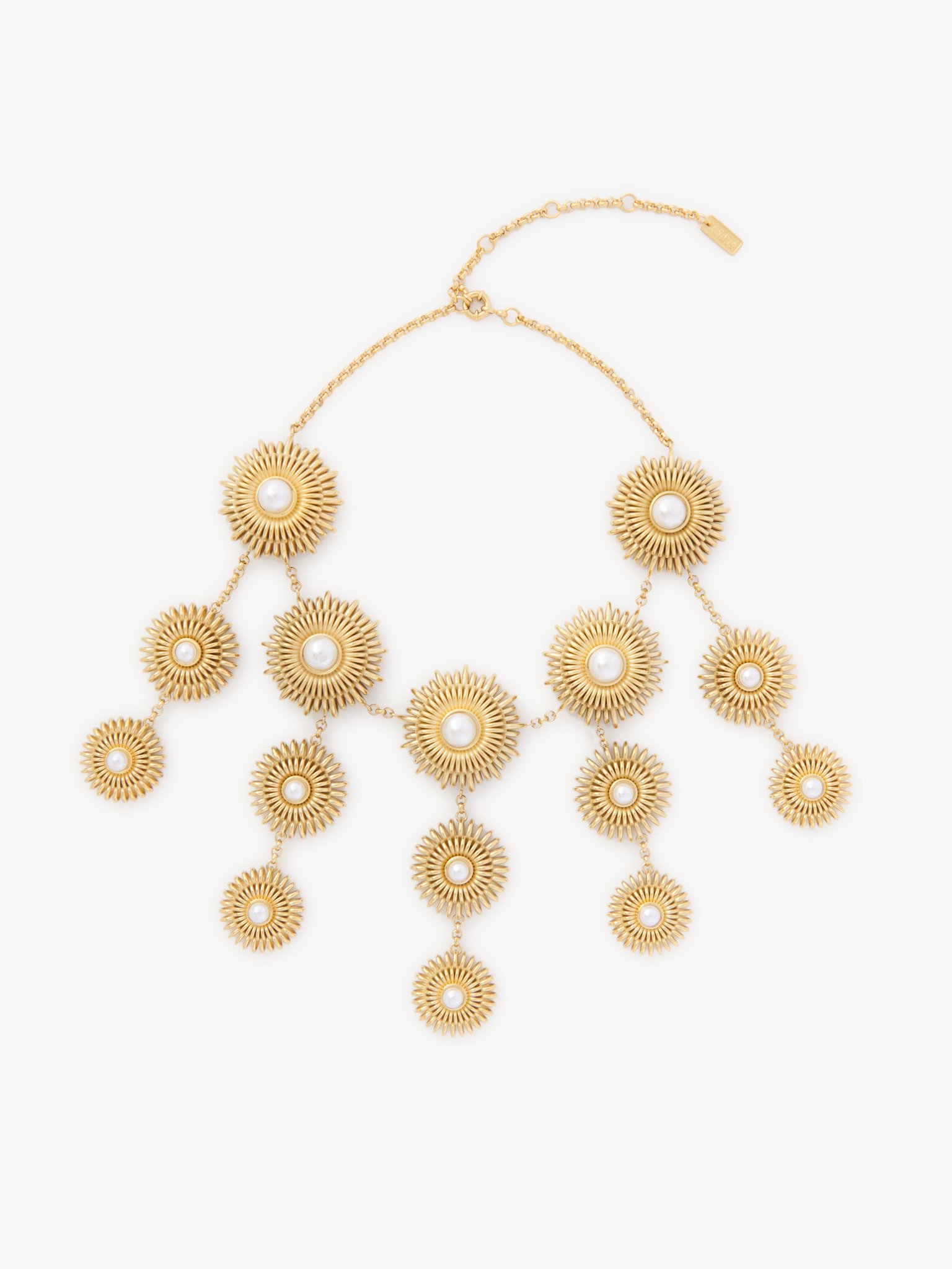 The Chloé Mechanical Flowers necklace Brass, synthetic pearls & crystal glass
Vintage Gold