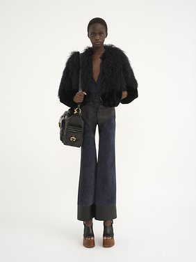 Lace-up flared patchwork pants in leather Suede calfskin & nappa leather
Evening Blue Back view of the product