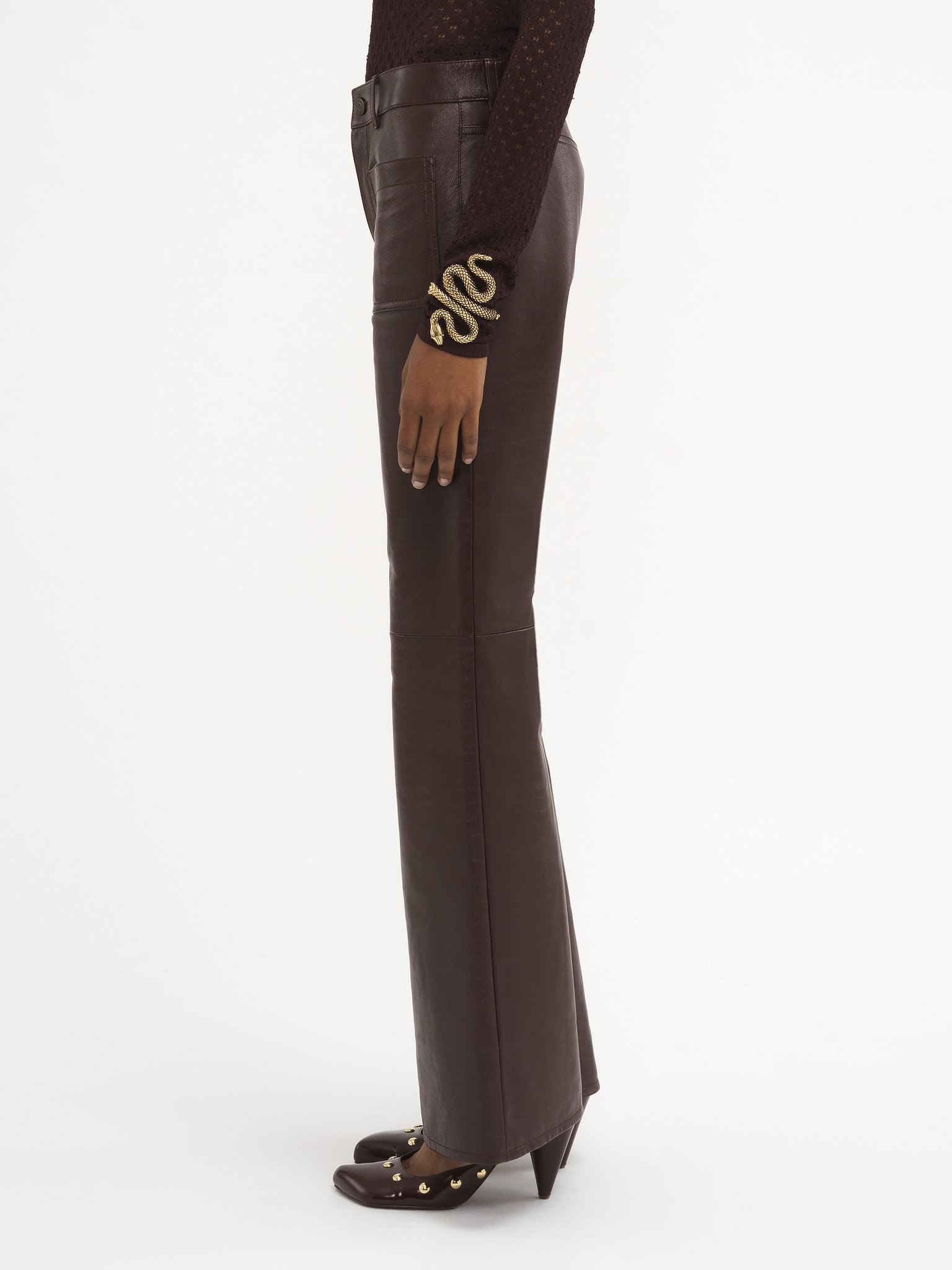 Cropped bootcut trousers in classic nappa leather Classic nappa leather
Deep Mahogany Front view of the product being worn