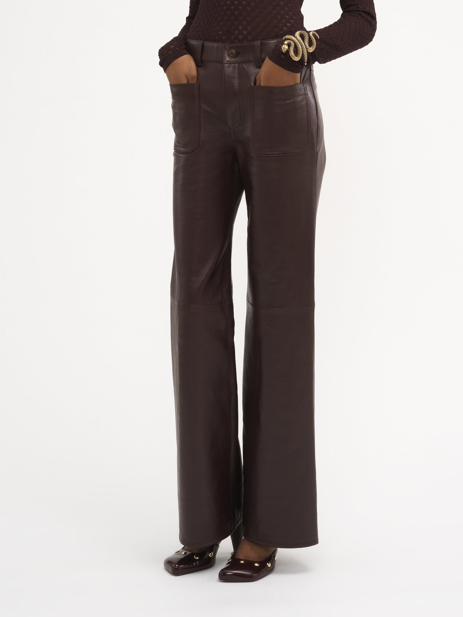 Cropped bootcut trousers in classic nappa leather Classic nappa leather
Deep Mahogany Product detail