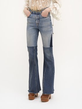 Flared patchwork jeans in denim Organic cotton denim patchwork
Blue Multicolour Product detail