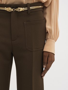 Cropped bootcut pants in cavalry wool Brushed cavalry wool
Palm Brown Front view of the product being worn