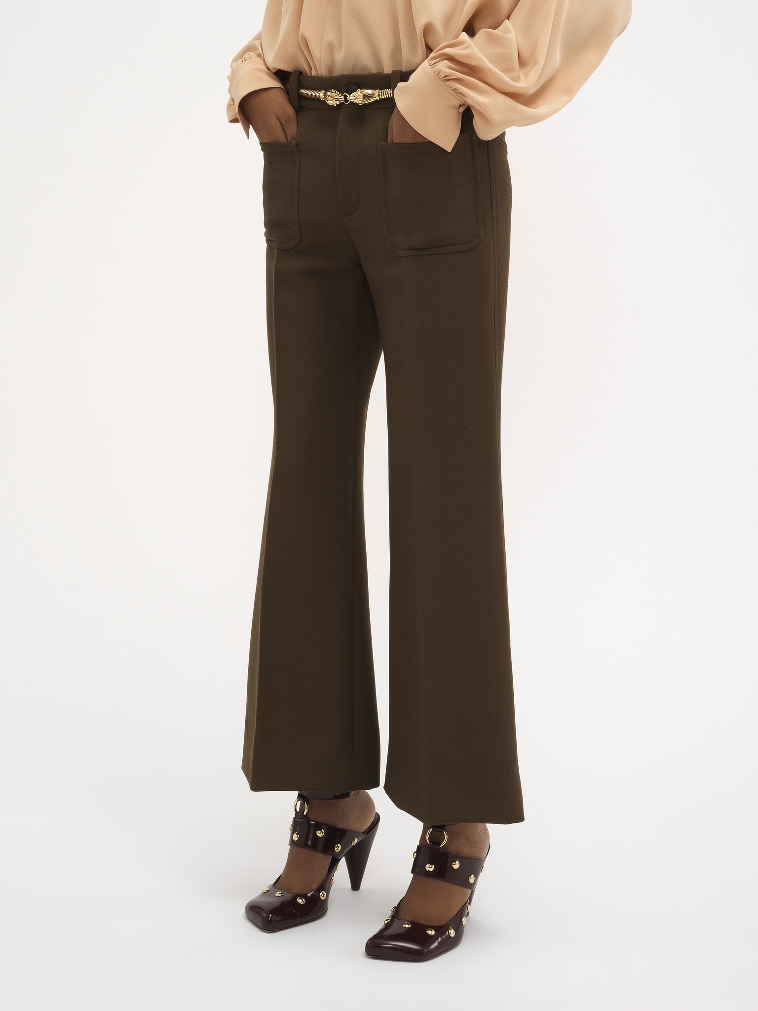 Cropped bootcut pants in cavalry wool Brushed cavalry wool
Palm Brown Product detail