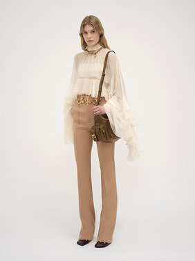 High-waisted straight pants in wool grain de poudre Wool grain de poudre
Sand Brown Back view of the product