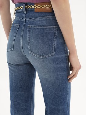 High-rise flare jeans in denim Cotton denim
Ocean blue Front view of the product being worn