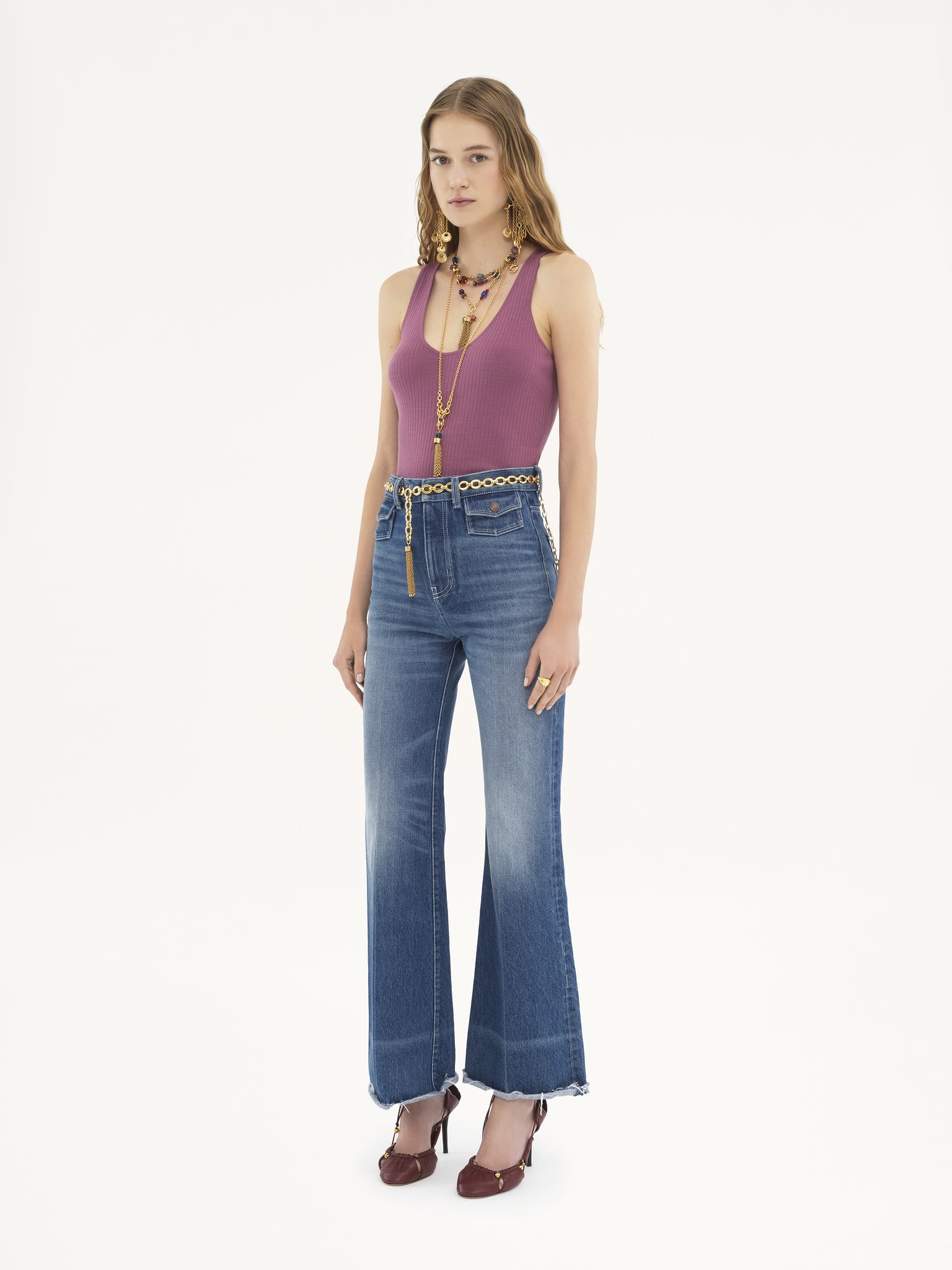 High-rise flare jeans in denim Cotton denim
Ocean blue Back view of the product