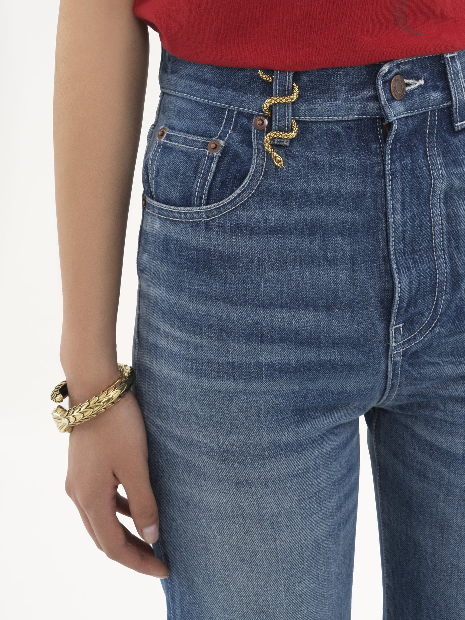 High-rise bootcut jeans in denim Snake capsule denim
Ocean Blue Front view of the product being worn