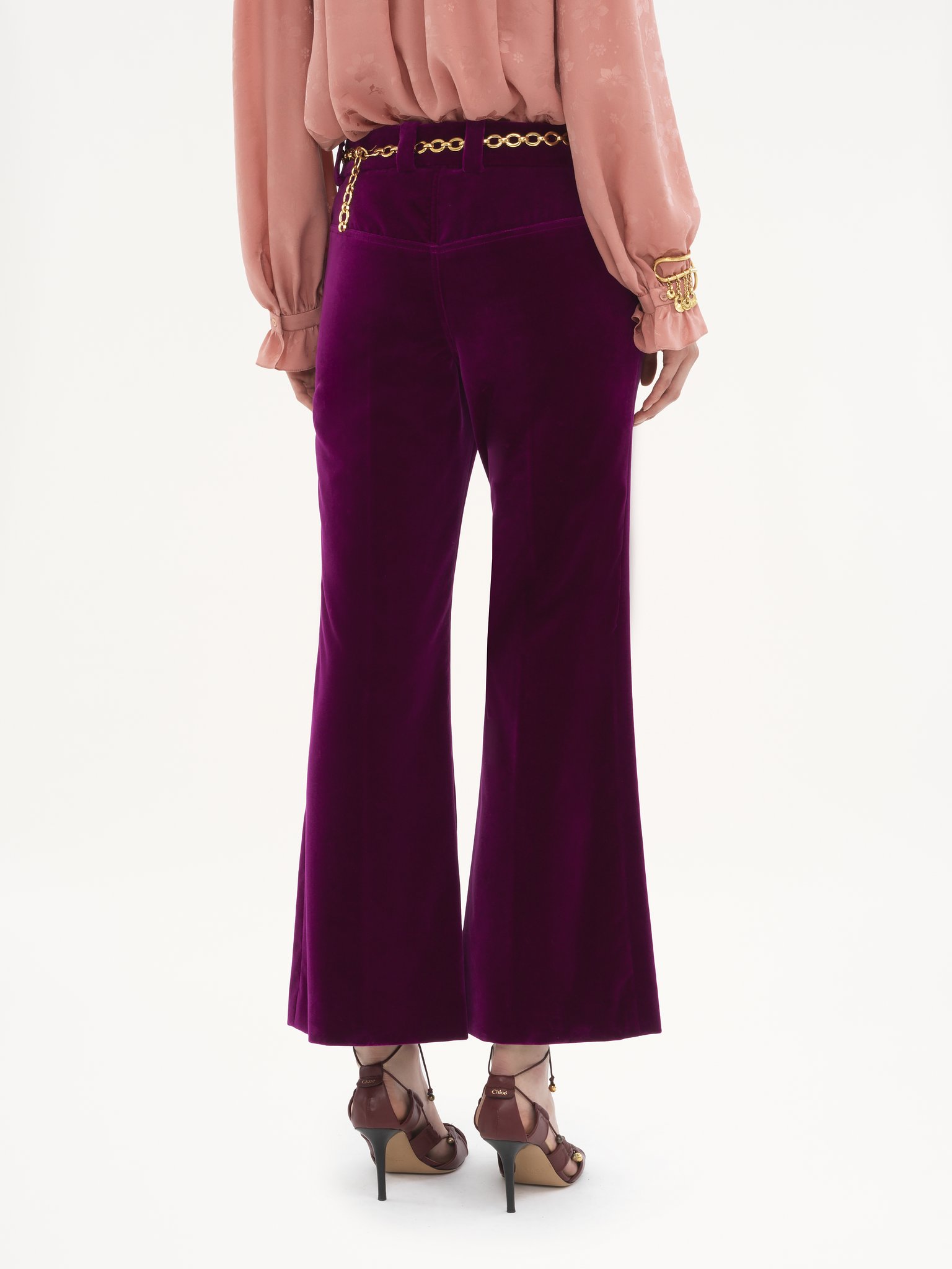 Cropped bootcut pants in velvet Soft cotton velvet
Pansy Purple Top view of the product