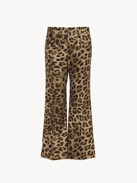 Cropped bootcut pants in leopard-print cotton velvet Leopard print on cotton velvet
Worn Brown