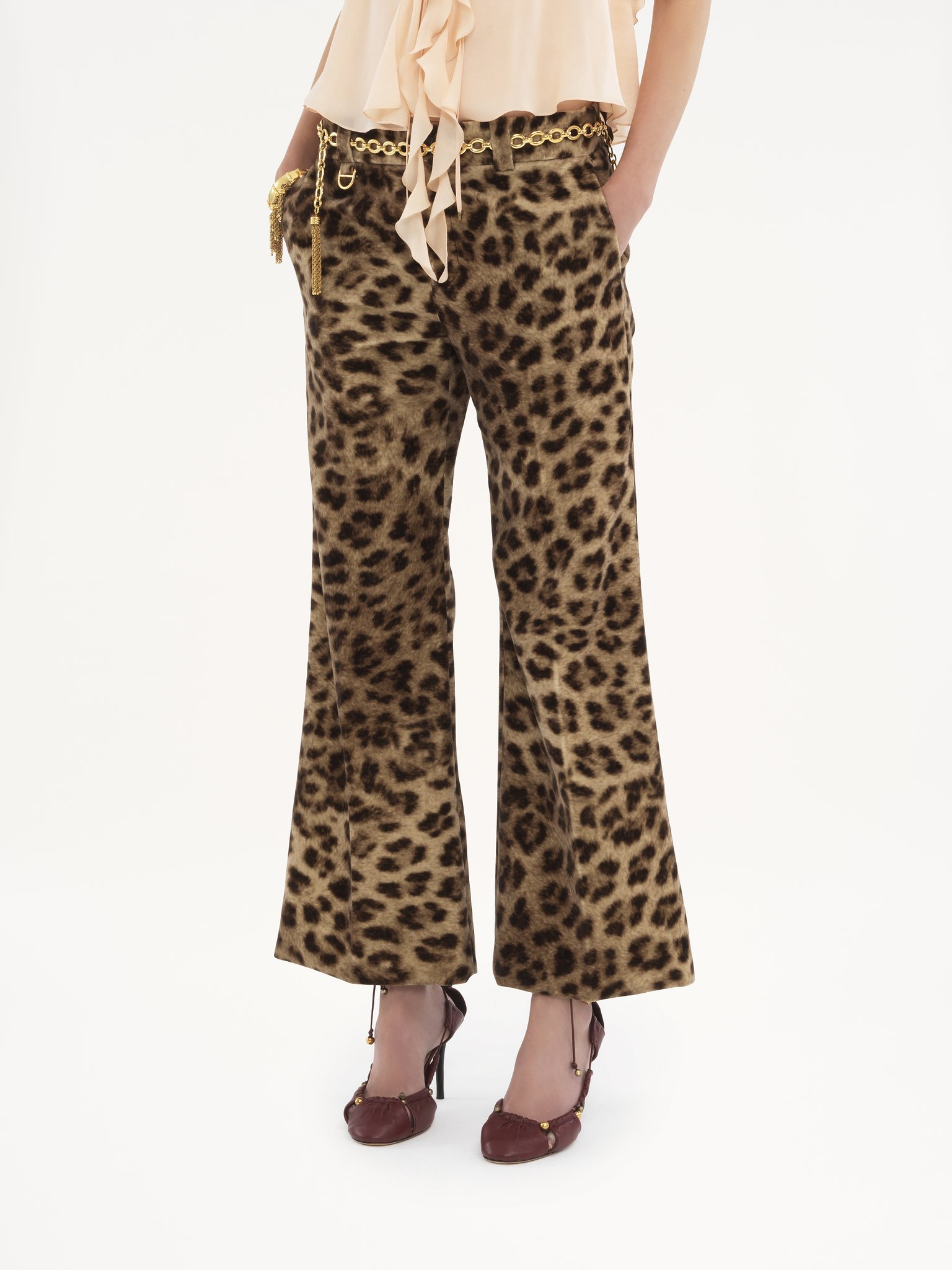 Cropped bootcut trousers in leopard-print cotton velvet Leopard print on cotton velvet
Worn Brown Product detail