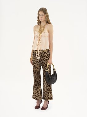 Cropped bootcut trousers in leopard-print cotton velvet Leopard print on cotton velvet
Worn Brown Back view of the product