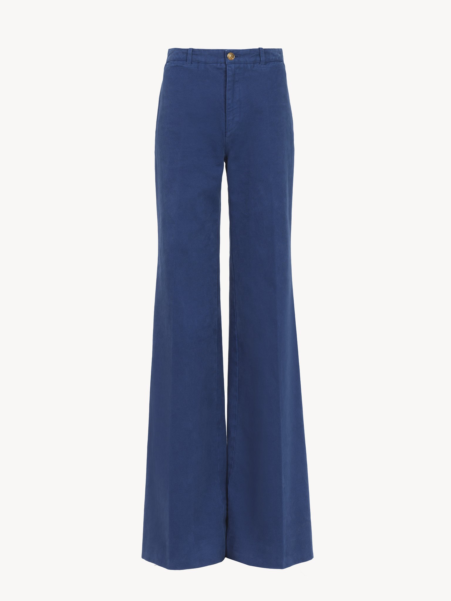 Flared tailored trousers in cotton canvas Garment-dyed organic cotton canvas
Deep Blue